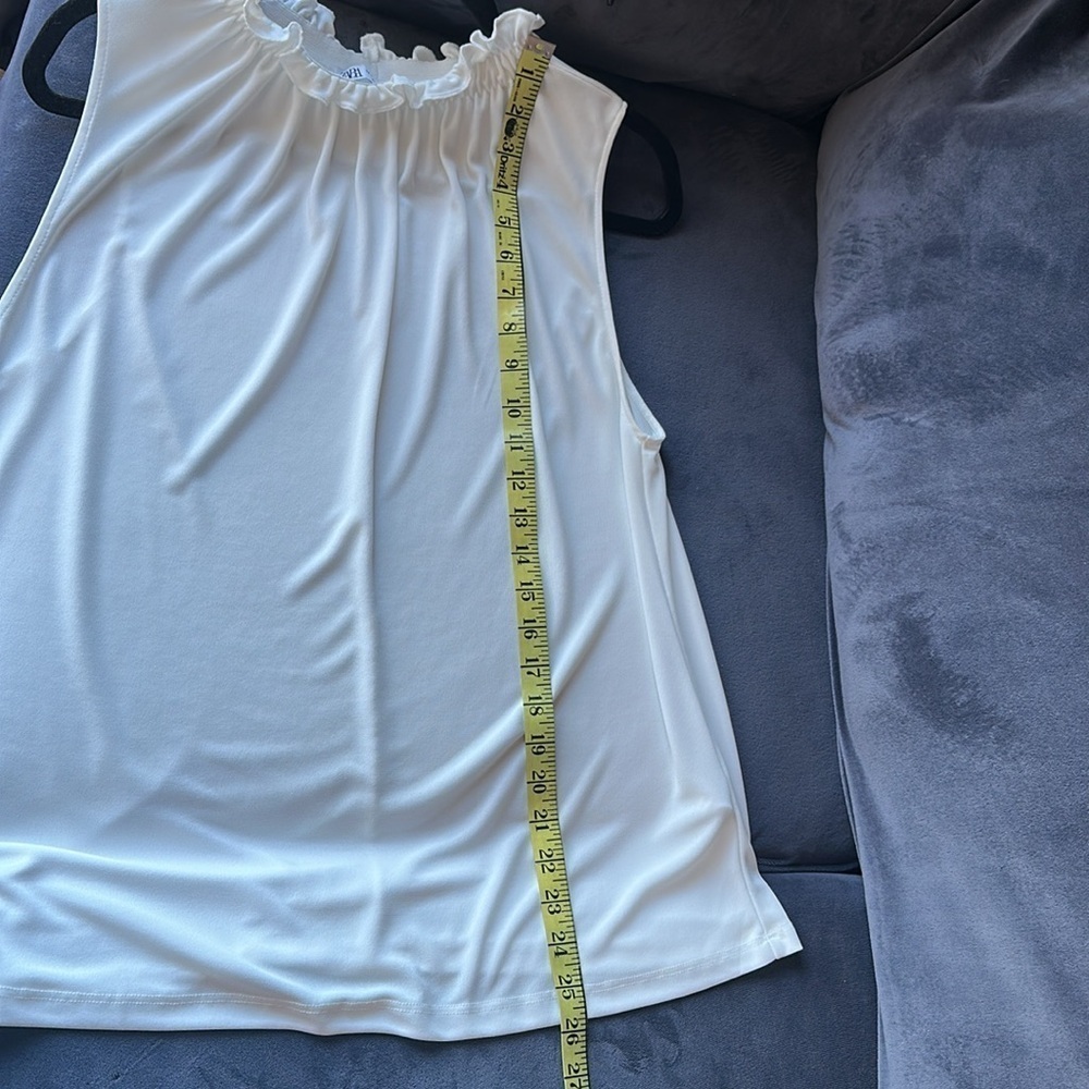 Zara White Ruffle Neck Blouse Top Sleeveless Size L Preppy Business Casual - Picture 7 of 7